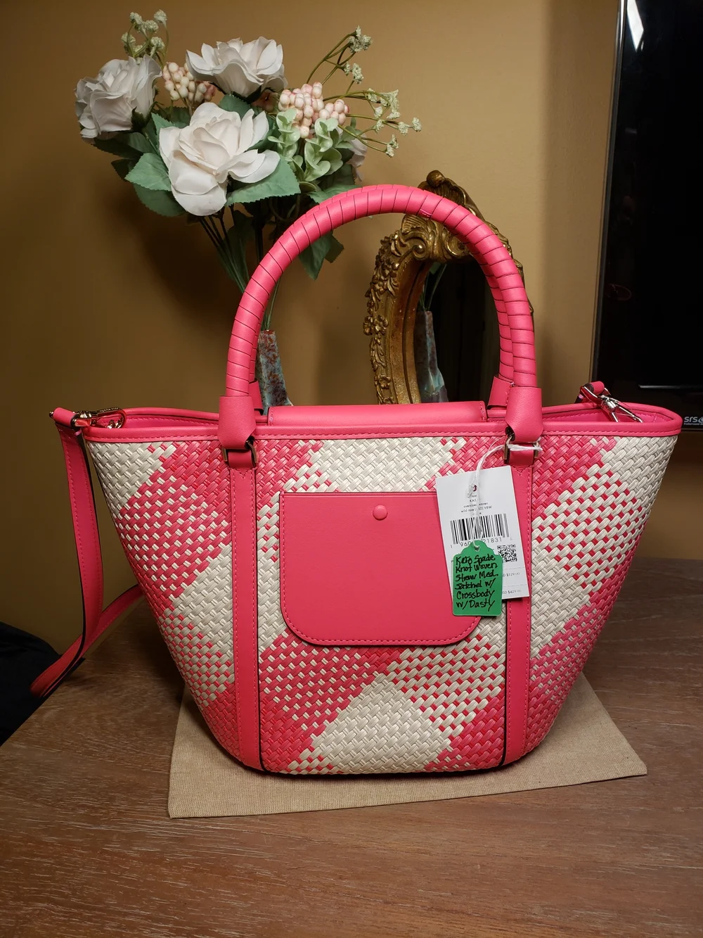 Kate Spade Wild Rose Woven Satchel w/ Detachable Strap (Retail $429) NWT! - Picture 3 of 8